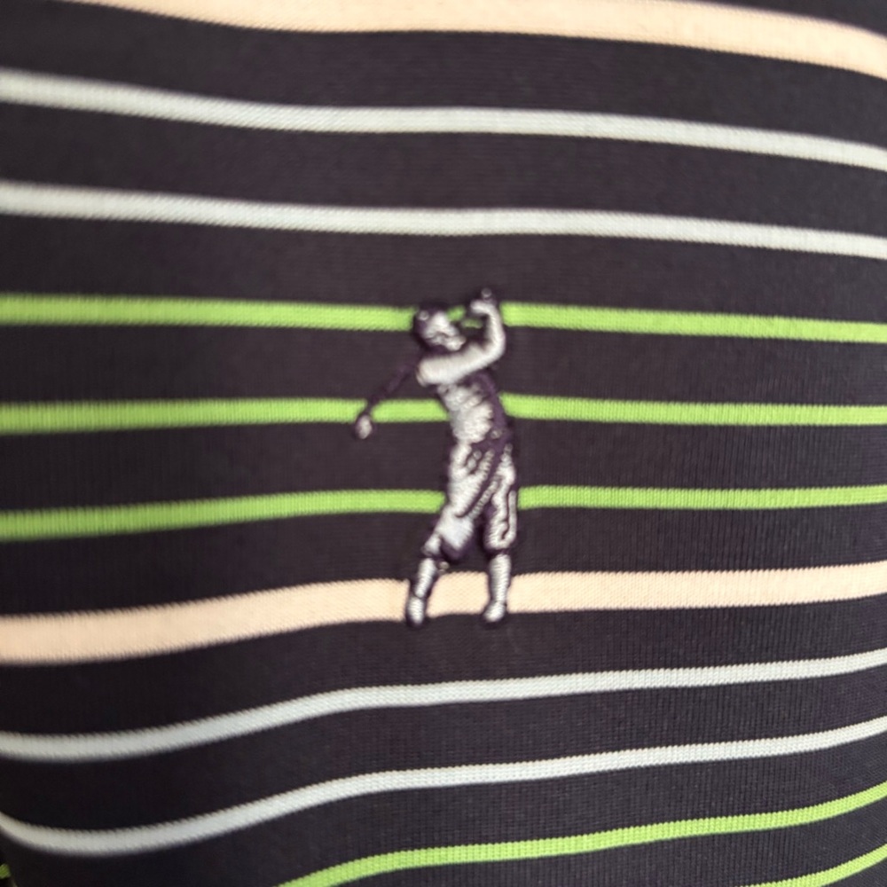 Bobby Jones Men’s Performance Golf Polo Navy Shirt Green White Striped Size L - Picture 4 of 7